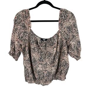 Paige Blouse Elise floral blouse crop ecru puff sleeve top size X-Large XL